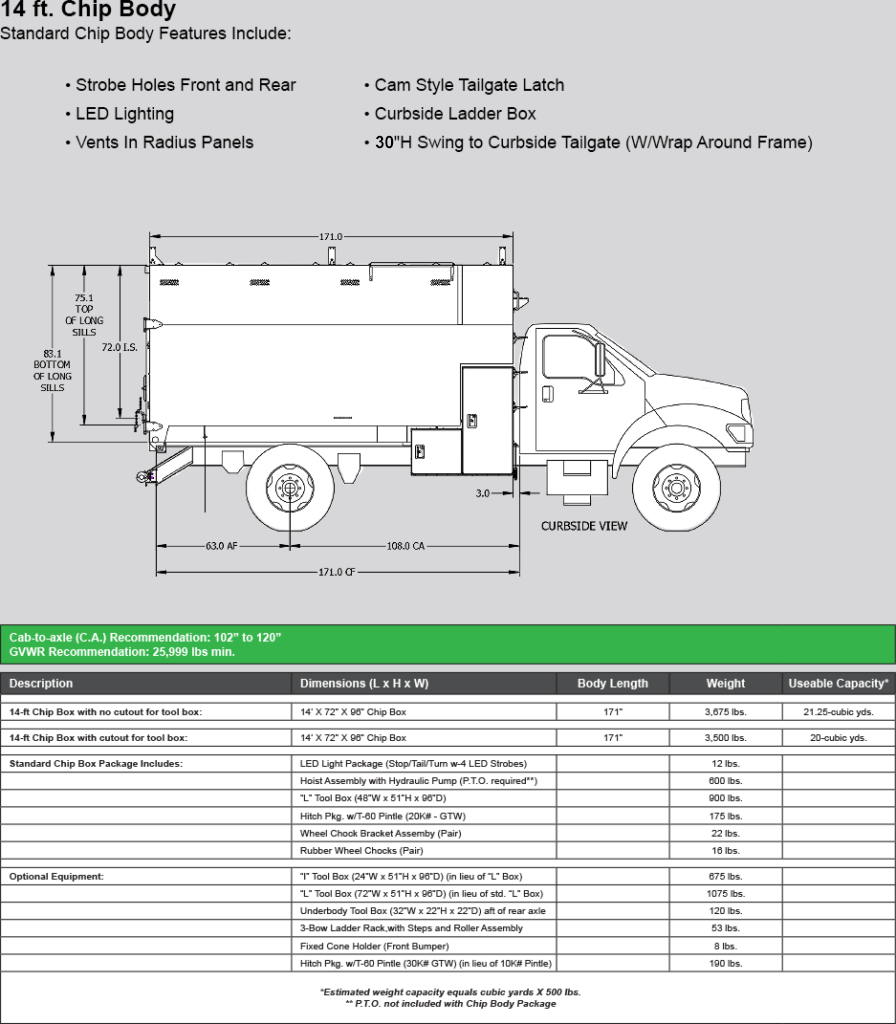 ARBORTECH 14 Ft Chip Body Specifications